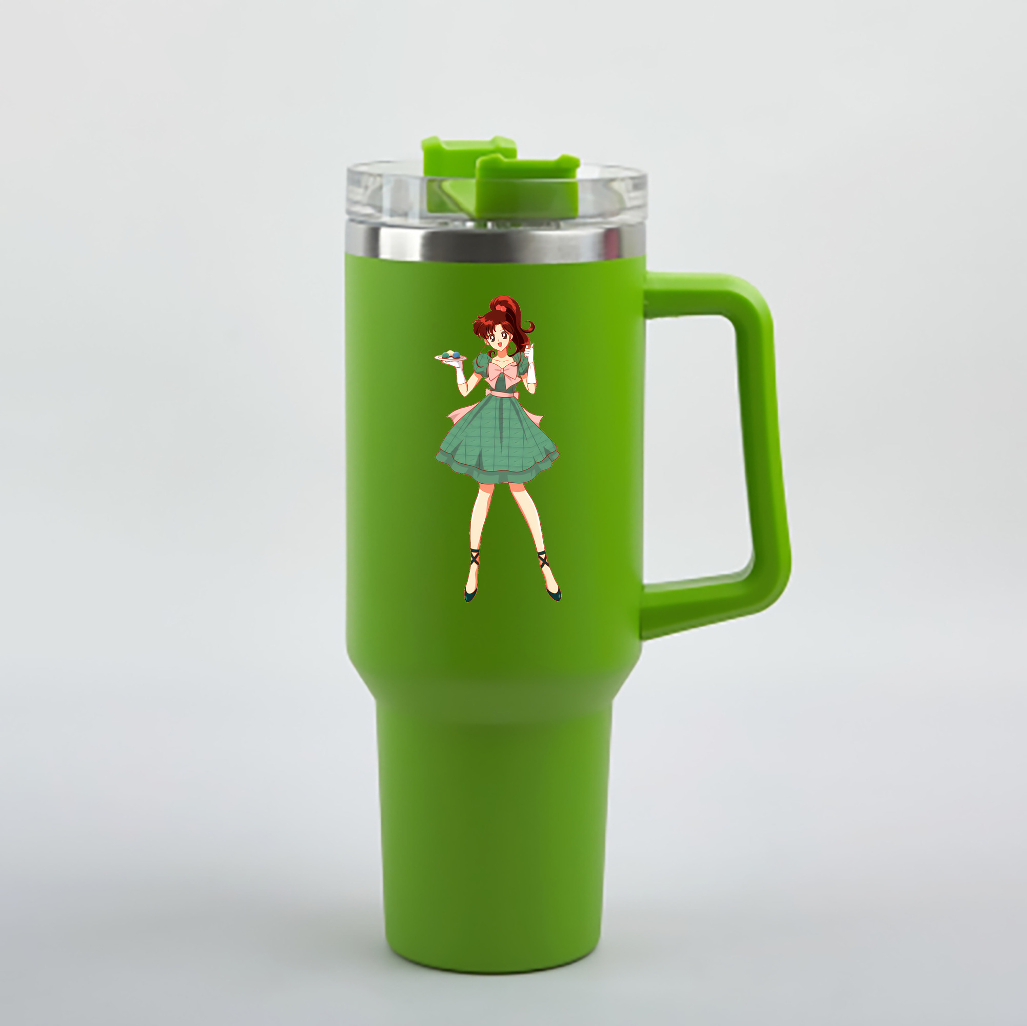 （画像用） 美少女戦士セーラームーン 木野 まこと きの まこと Sailor Moon Kino Makoto （セーラージュピター；Sailor Jupiter） 1200mL車用タンブラー - クリスタルステッカー（プラスチックストロー付き）